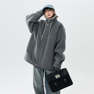 抽绳立领呢子羊羔绒内胆棉衣宽松加厚保暖抗寒棉服A170-N65-P125图片