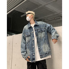 秋季新款港风美式ins潮牌复古水洗高质量破洞牛仔夹克JK1311-P73，男装夹克，星座313A(原308A-2)
