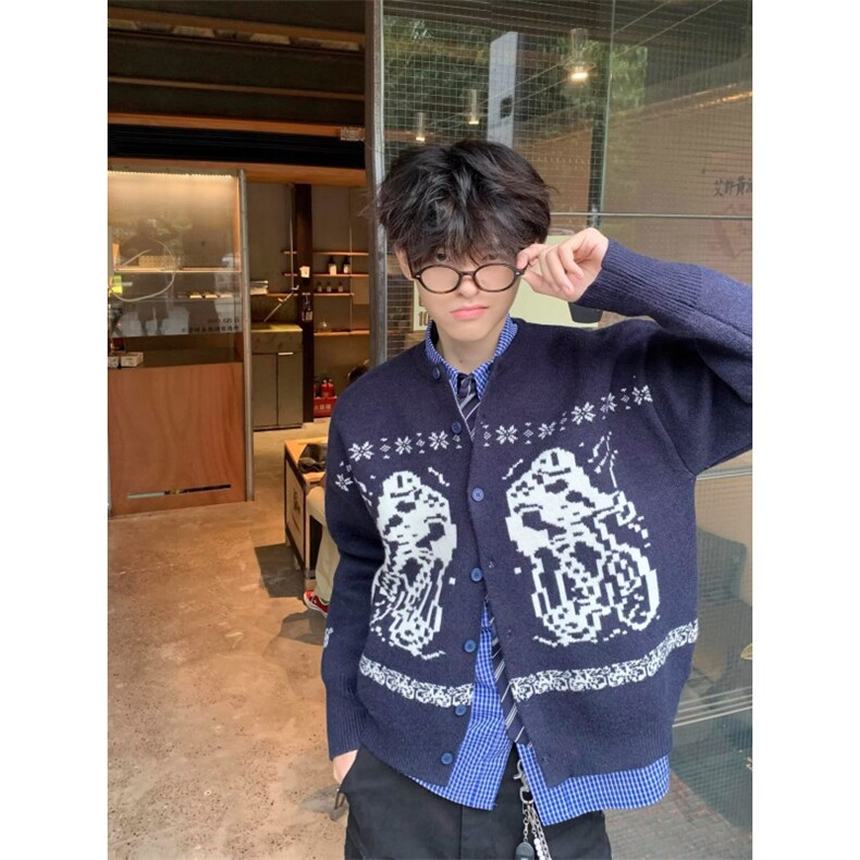 复古新年情侣开衫毛衣春秋时尚提花费尔岛针织衫外套SW5610,男装针织衫/毛衣,星座516A