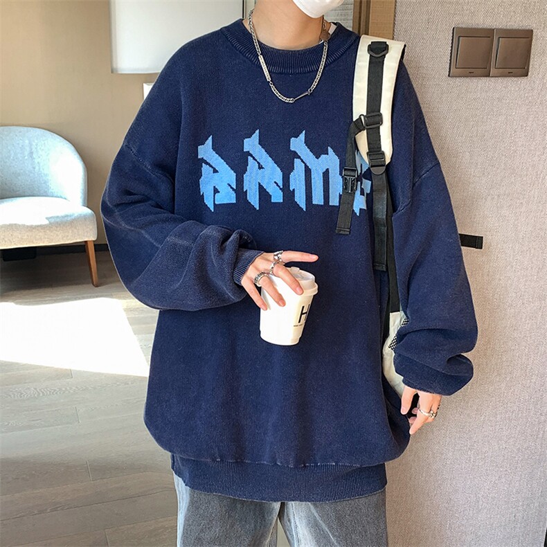 情侣个性针织衫宽松男毛衣圆领提花水洗做旧32434P88控108，男装针织衫/毛衣，星座517A-1