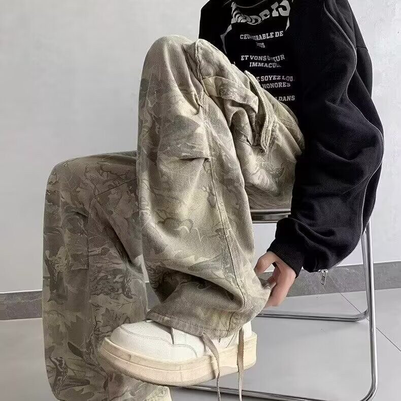 迷彩工装牛仔裤男春夏季薄款美式高街痞帅宽松直筒阔腿休闲长裤,男装牛仔裤,星座218-1（原230）