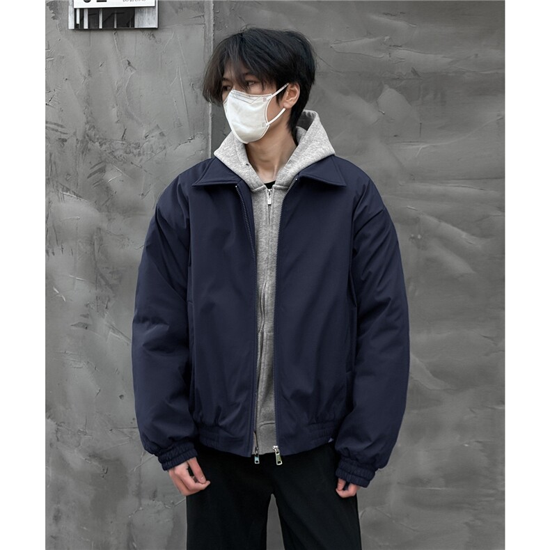 黑色美式飞行夹克棉服男款冬季加厚夹棉棉衣cleanfit翻领短款外套图片