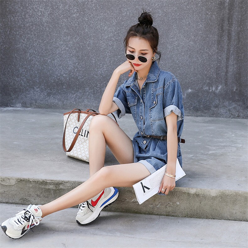 欧货洋气小个子炸街气质工装牛仔连体短裤女2025夏装炸街连衣裤潮,女装连体裤,钱塘布衣