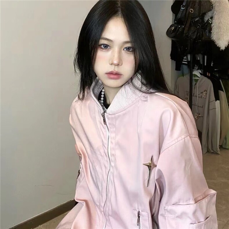 纯色拉链原宿新款直筒型百搭女潮流长袖短外套ins简约文艺流行,女装短外套,星座1210-1