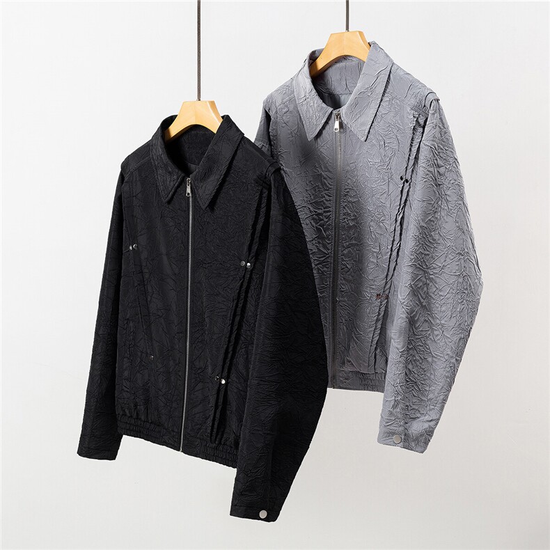 白底成分100%聚酯纤维褶皱撞色面料大码M-5XL夹克JK77866P75控118，男装夹克，星座227-7