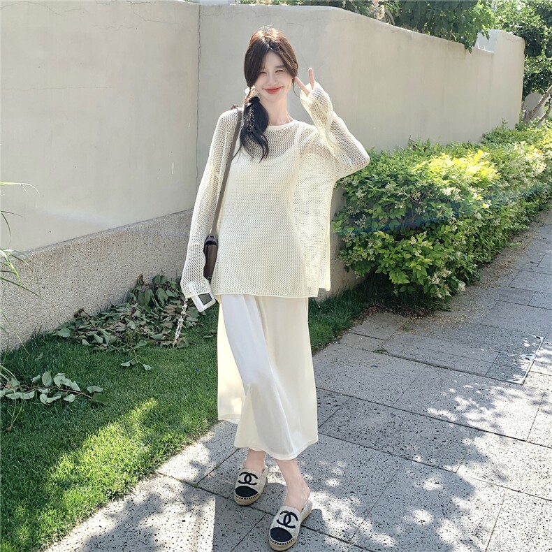 2025夏季新款韩系穿搭一整套女高级感气质吊带连衣裙针织罩衫套装,女装连衣裙,维壹