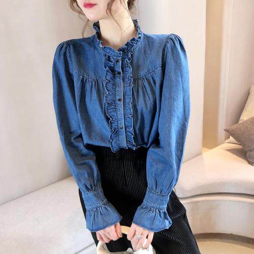 喇叭袖花边水洗牛仔大版衬衣，其它，新袖