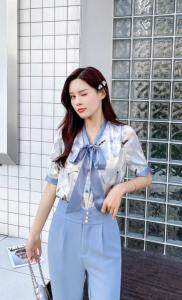 夏季碎花上衣套裤，女装，樱·之秀