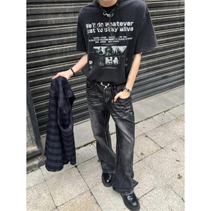 【有货】闪电纹牛仔裤美式vibe风裤子高街修身微喇A119LL-特P50图片