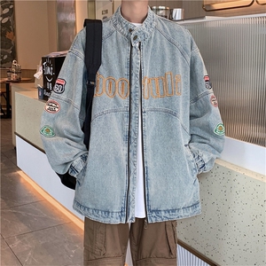 复古机车风牛仔外套男女春秋款刺绣重工潮牌宽松夹克JK01216-P70图片