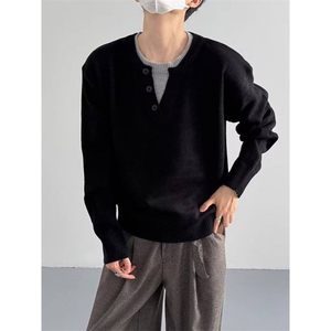 [005] 休闲黑色纽扣套头亨利领毛衣男百搭针织 A079-MY275-P54图片