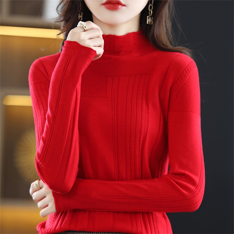时尚百搭高领长袖毛衣女秋冬新款修身显瘦针织衫打底衫,针织衫/毛衣,琳华羊绒