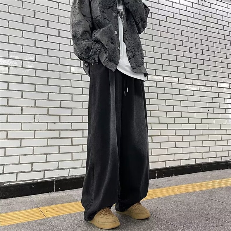 系绳做旧牛仔裤男潮牌宽松阔腿裤子美式高街NBK09P46,男装牛仔裤,星座1116-2