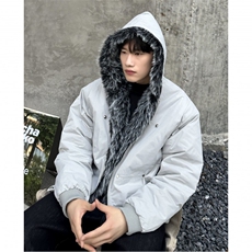 美式加厚毛领座山雕棉服冬季男女仿兔毛连帽外套棉衣，男装棉衣，电商C307