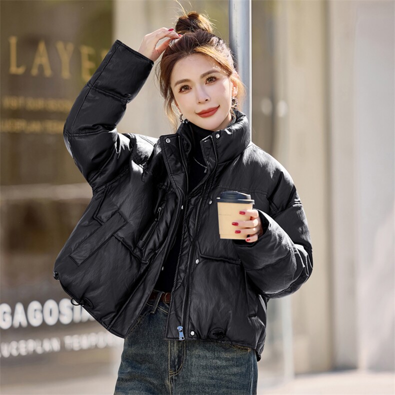 短款蛋白皮PU羽绒服2025新女冬季新款美拉德超好看免洗白鸭绒外套,女装羽绒服,意芙