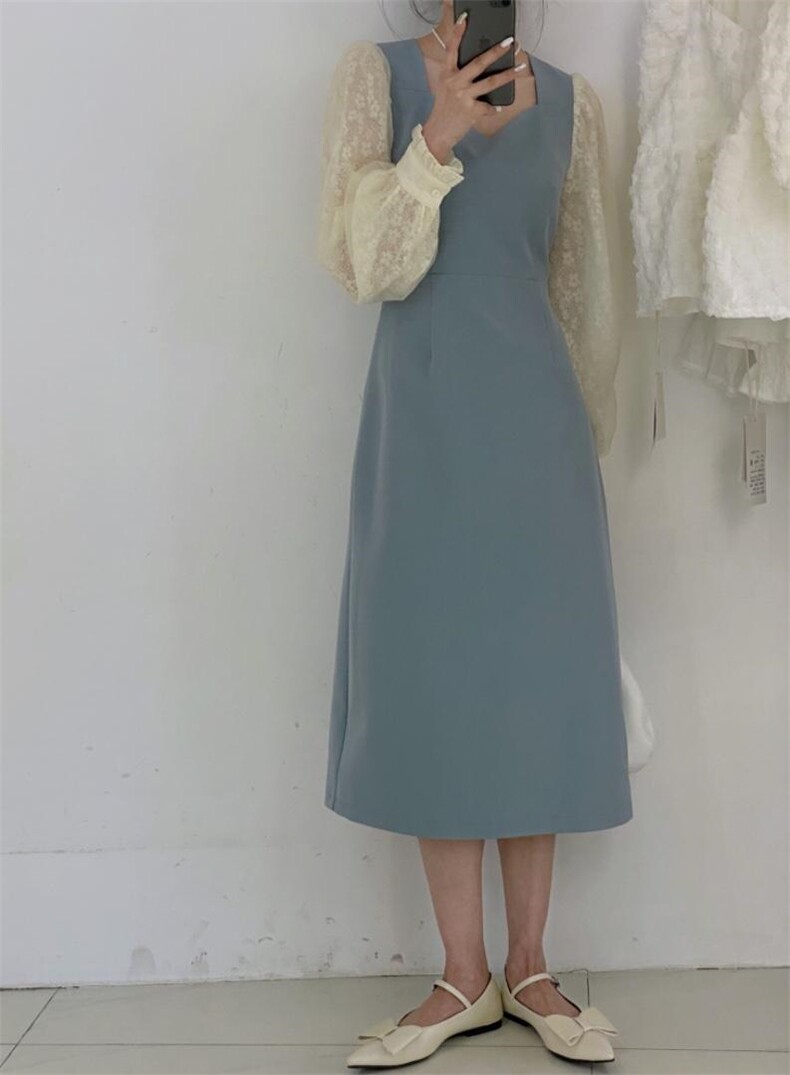 拼纱连衣裙，女装连衣裙，驿谷