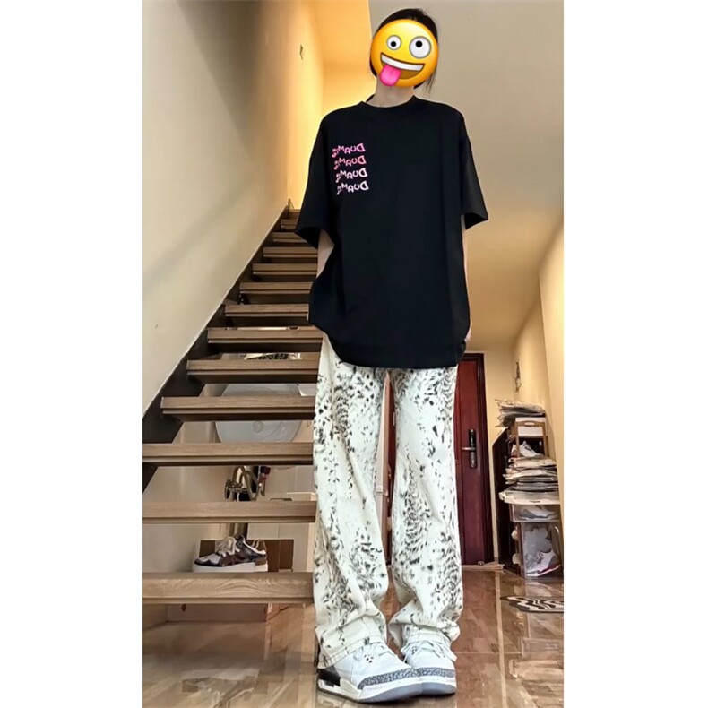 【网图有货】白色豹纹牛仔裤男女美式复古hiphop裤子BK01LL-特P52,男装牛仔裤,星座1007（原301D）