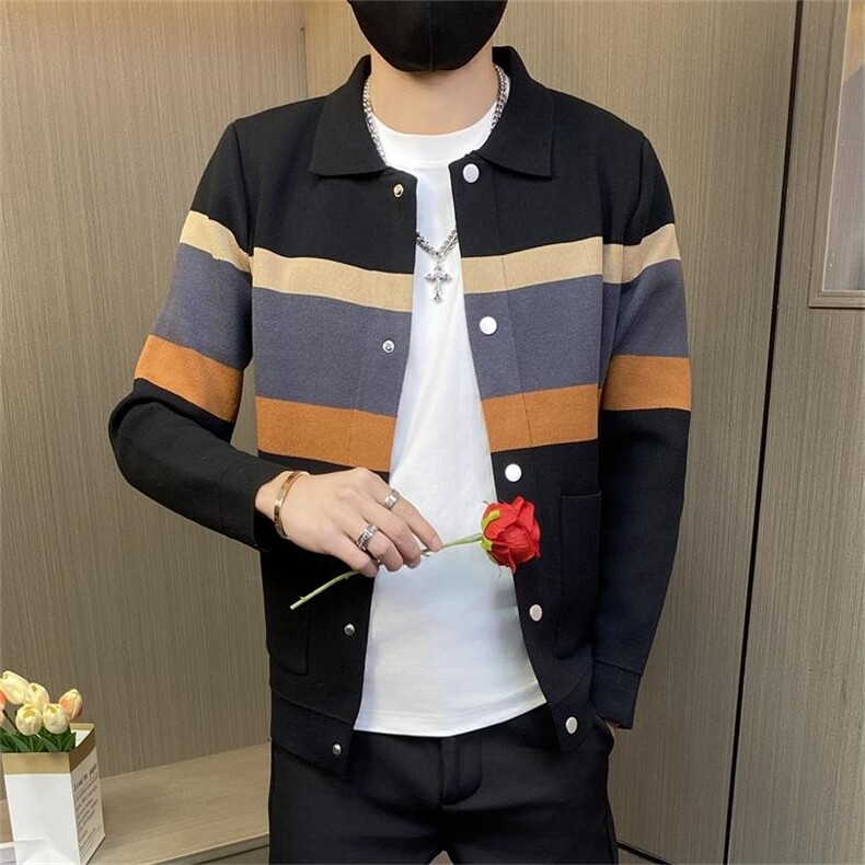 M3879-P75男士针织开衫毛衣外套春秋款潮牌休闲社会小伙痞帅韩版图片