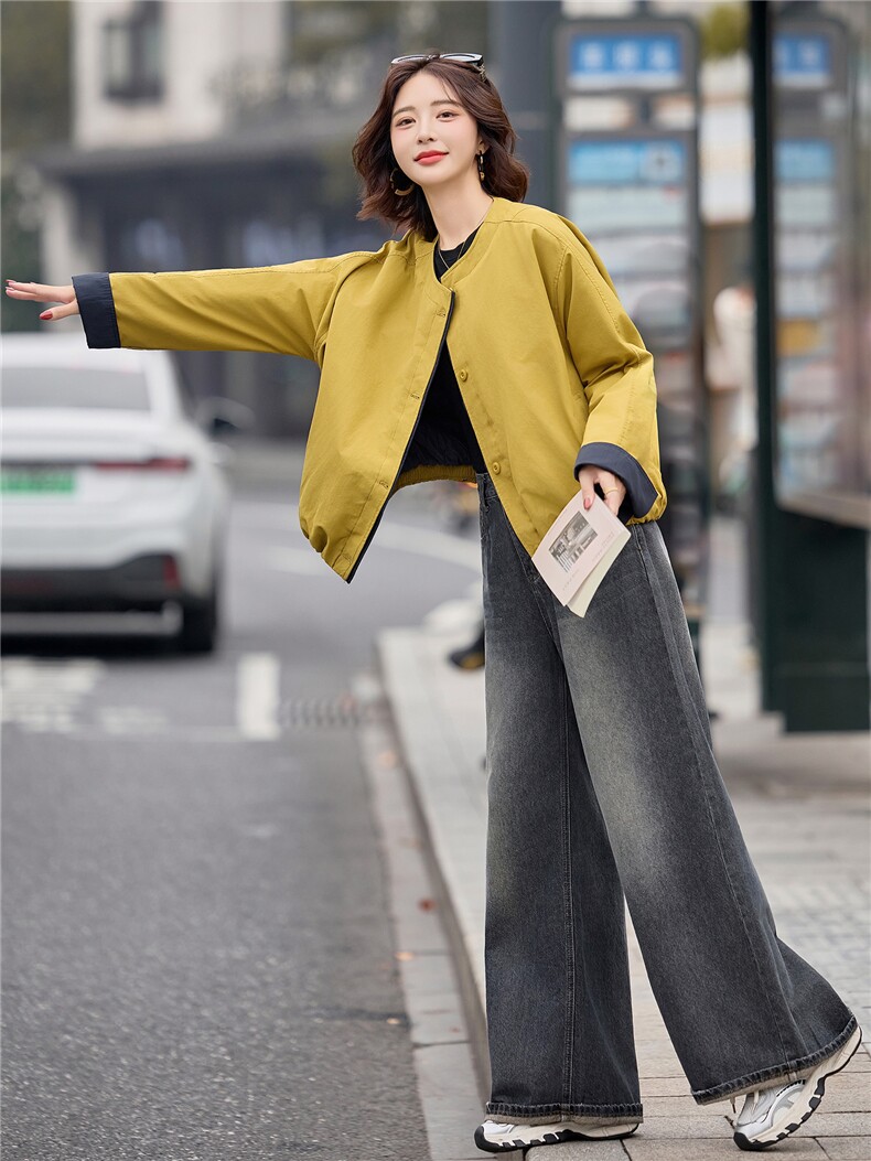 黄色宽松巨好看小个子棉服女撞色拼接2025冬季新款短外套气质,女装棉衣/棉服,梦懿尔