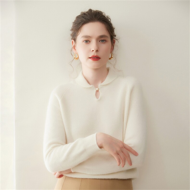水滴领温柔~优雅山羊绒衫女保暖厚毛衣2025秋冬新中式宽松针织粉，女装羊绒衫，澳煜绒
