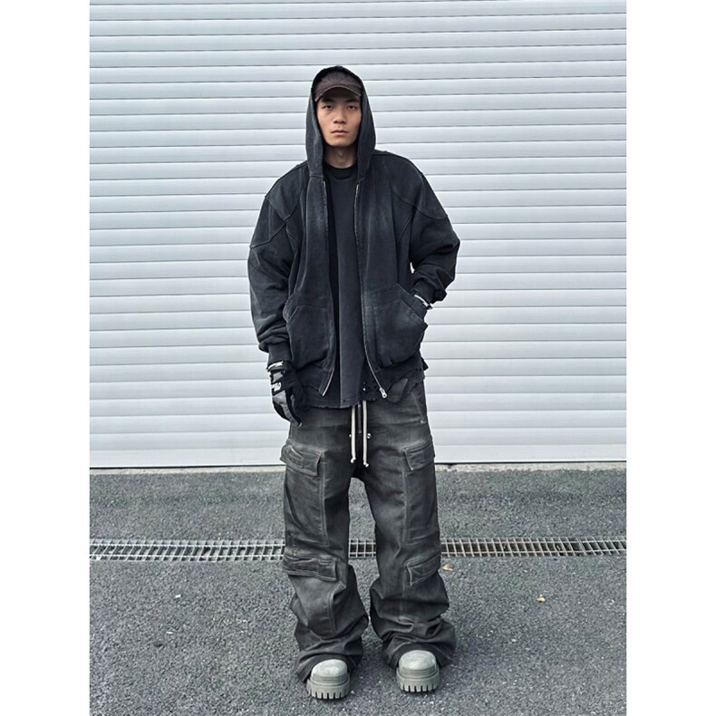 美式复古水洗做旧连帽拉链卫衣男女2025秋季新款宽松百搭外套上衣,女装短外套,四季星座505