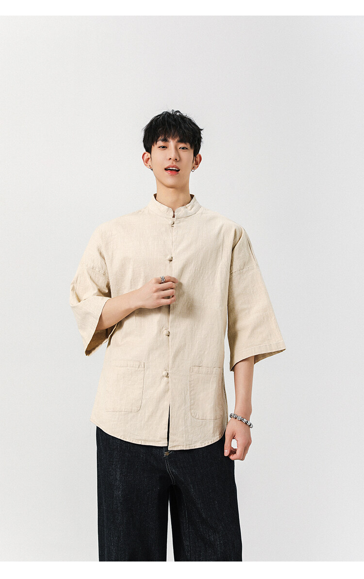 8XL-M风大码夏短袖衬衫男外套棉麻七分袖上衣CS505P60控78,男装衬衫,电商D206-1