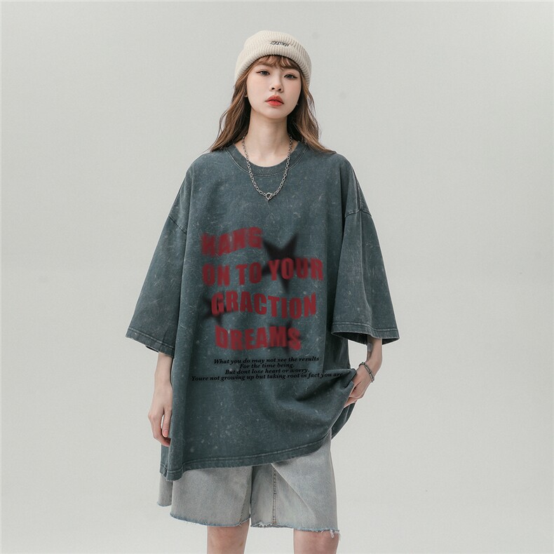 中性风新款23夏季做旧水洗百搭时尚圆领纯棉短袖T恤DT1012P38控58,男装T恤,A247A