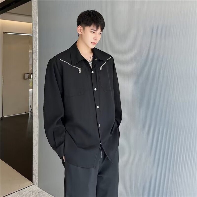 【有货】DC658-P48小众设计感金属扣拉链装饰长袖衬衫男士潮流,男装衬衫,星座603-2
