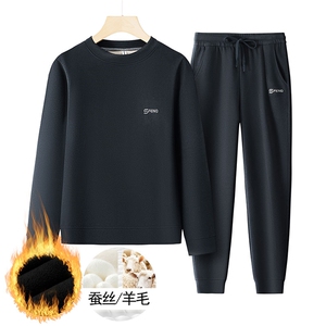 秋冬男士套装含羊毛加绒运动服长袖圆领宽松卫衣长裤两件套图片