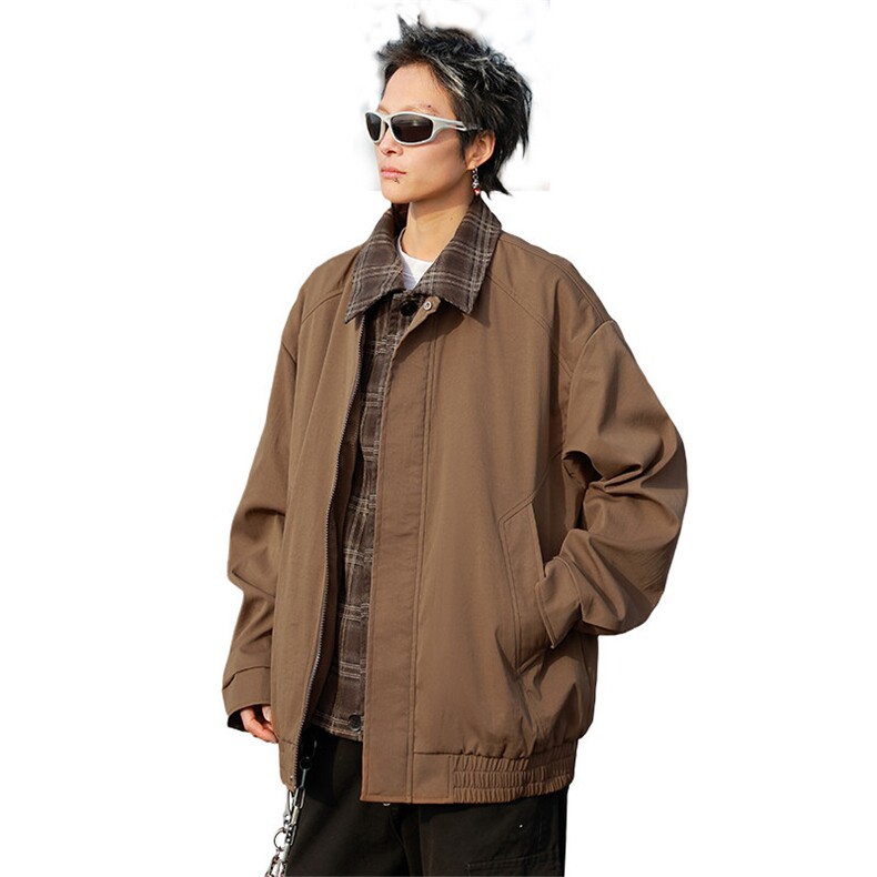 格子夹克男女春季假两件潮牌翻领棒球服大码外套A436-1802-P75,男装夹克,电商A436
