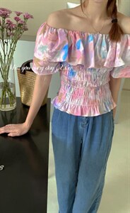 ）夏季新款牛津收腰一字肩荷叶边上衣（三色.m?l,其它,新袖