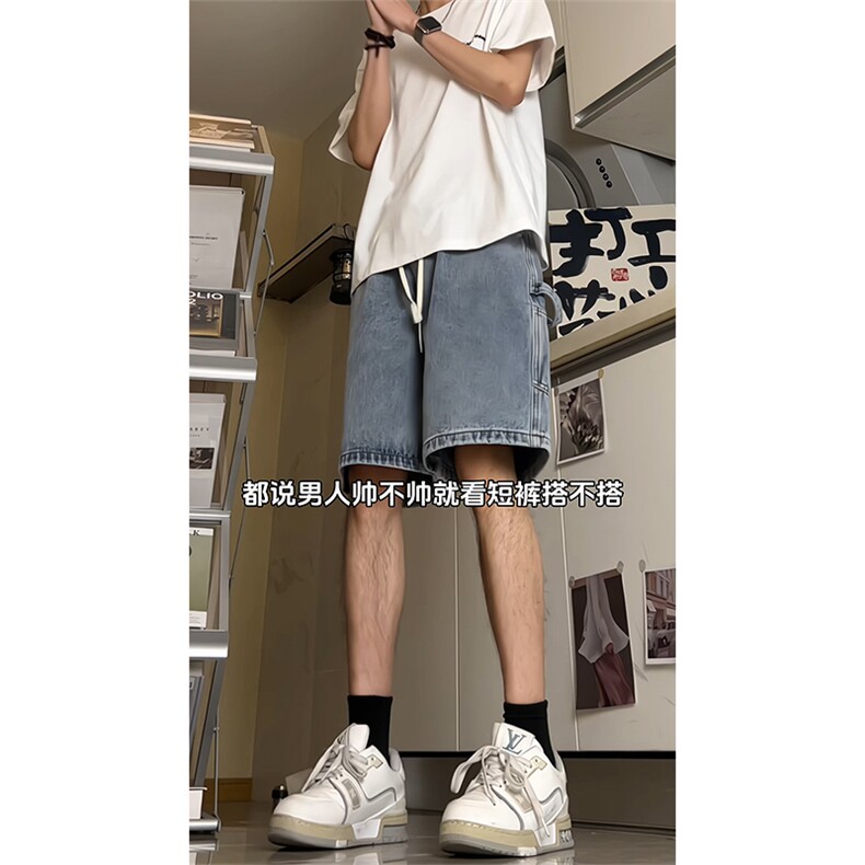 美式高街工装牛仔短裤A451特P35控55,男装牛仔裤,电商A309