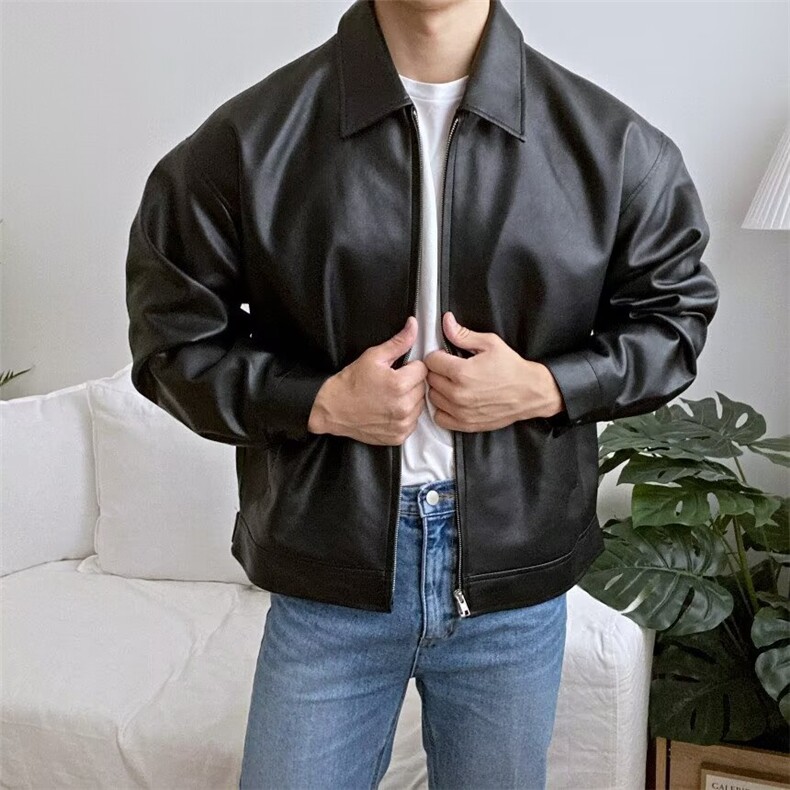 美式痞帅皮衣外套男士春秋季新款图片