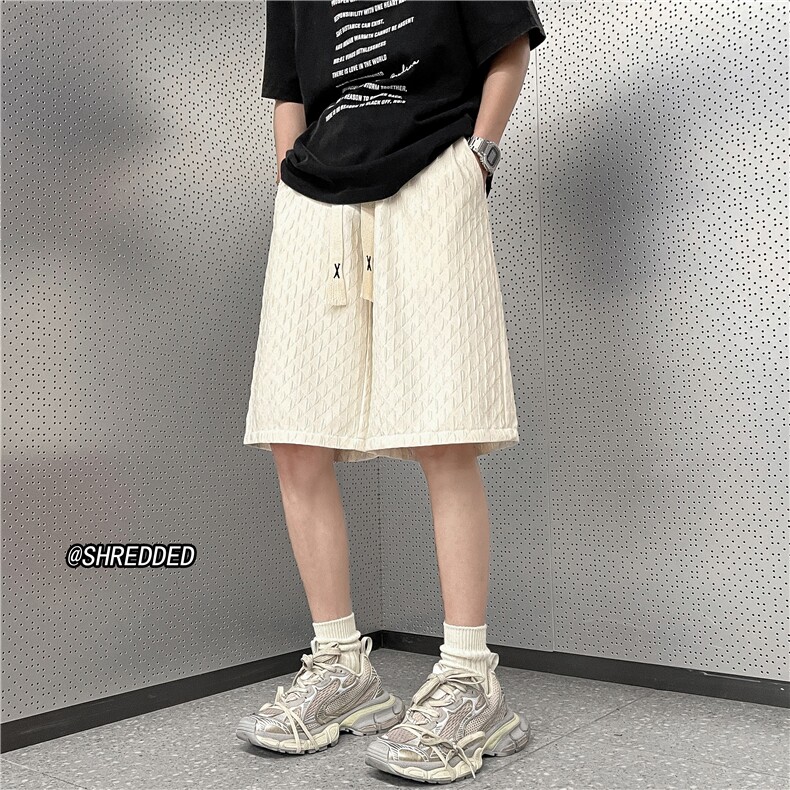 港风夏季新款菱形压印冰丝裤宽松薄款短裤B315-K23231-P45控58图片