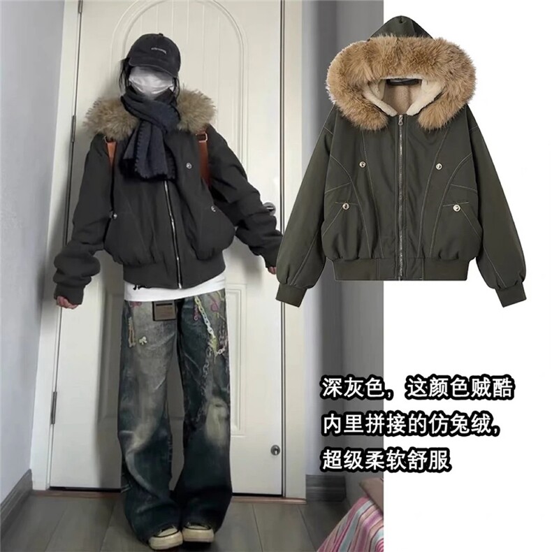 冬季座山雕美式棉服外套夹棉帆布水洗男女厚毛领棉衣601-1-MF8271图片