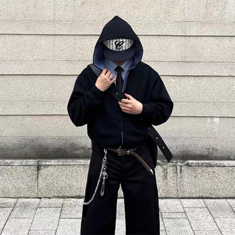 抖音得物高品质二开26春季美式潮牌两面穿连帽卫衣开衫男女外套,女装短外套,电商A486