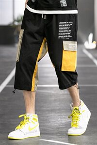 2021夏季新款拼色七分裤男士潮流宽松运动工装裤 A438图片