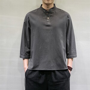 春夏风宽松大码棉麻七分短袖t恤男DSA008/T064/P45图片