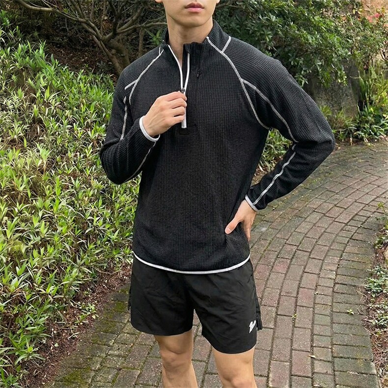 哈苏线撞色长袖T恤户外宽松正肩内搭上袖卫衣男C64163-TP4588,男装T恤,电商A102