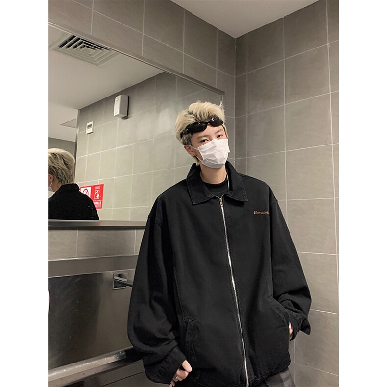 春秋季美式复古水洗做旧刺绣牛仔夹克潮牌宽松时尚百搭外套,男装夹克,星座410-7