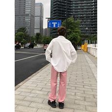 潮牌时尚冰莓粉宽松直筒水洗牛仔裤X1002-1-NZ2413-现货！，男装牛仔裤，星座1002-1