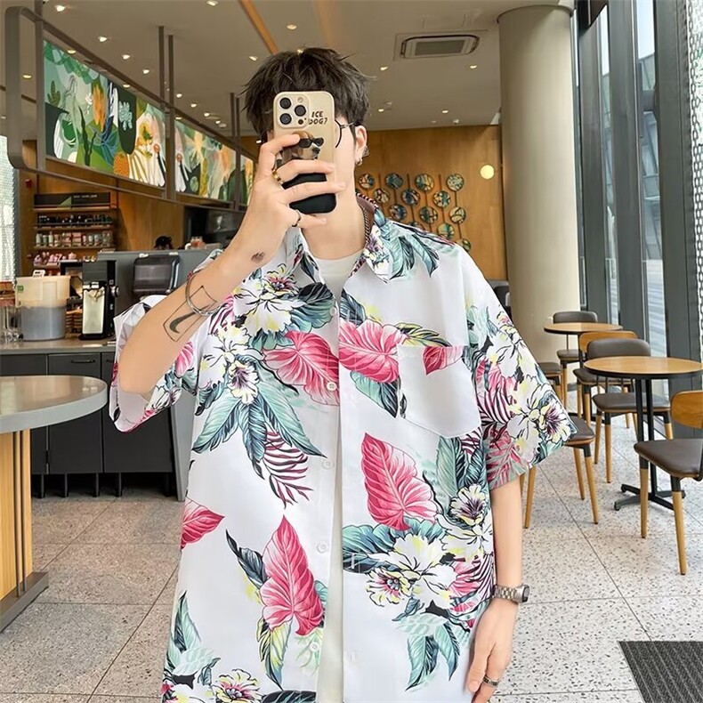 夏季男士印花短袖衬衫个性衬衣外套,男装衬衫,星座1013