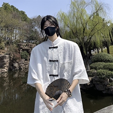 新中式风短袖衬衫男夏季潮牌宽松寸衬衣夏季半袖上衣12799-p42，男装衬衫，星座1008-2
