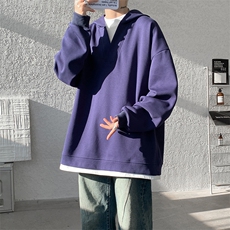 8XL-M叠穿假两件卫衣重磅连帽V领拼接套头衫宽松大码外套WY006P65，女装短外套，电商B312