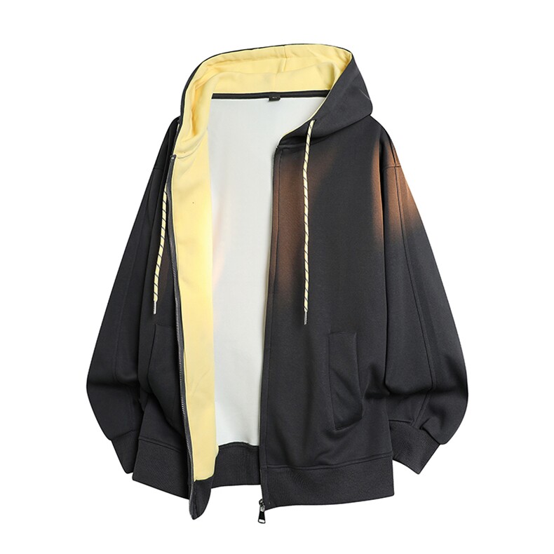 抖音得物二开美式高街重磅结构双层撞色连帽卫衣开衫外套W116，男装卫衣，电商A486