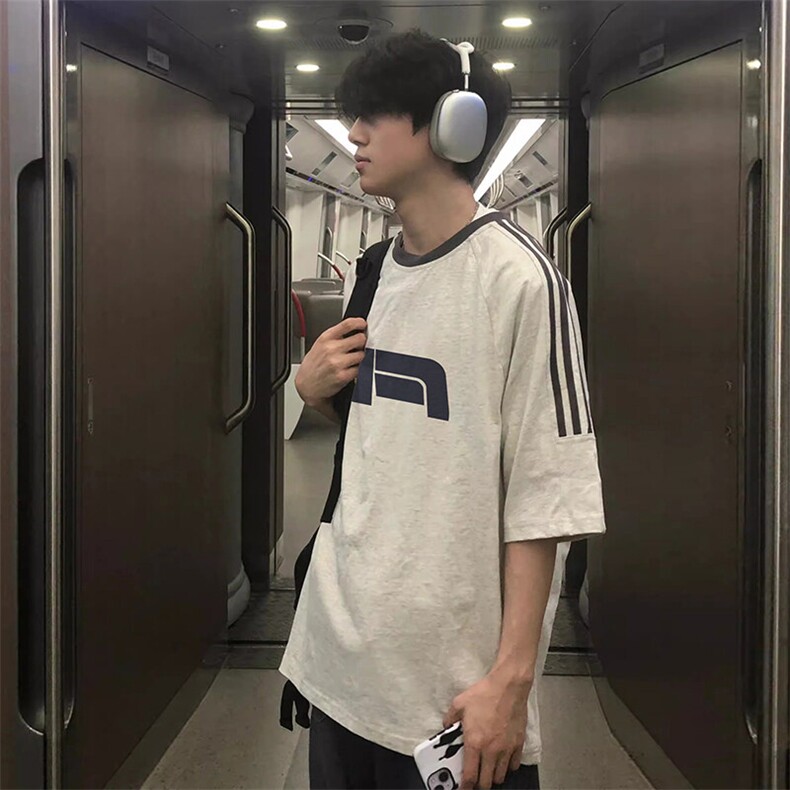 夏季美式高街重磅纯棉三条杠织带撞色男女短袖T恤ZD632-特P30,男装T恤,电商A486-1