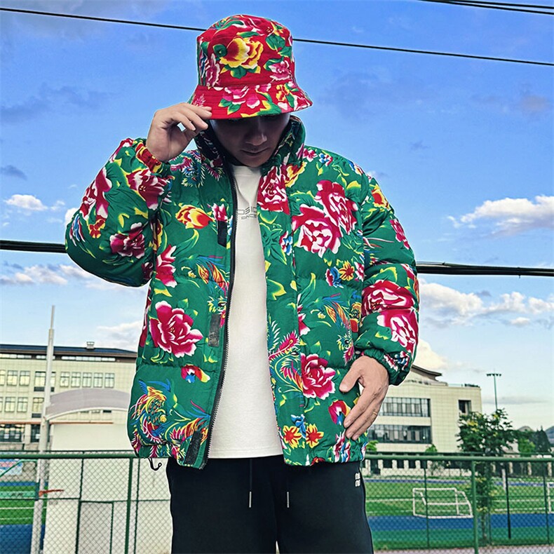 MY203男女休闲加厚保暖防寒棉衣外套棉服棉袄东北大花绿色团队潮,男装棉衣,星座115A(原星座507）
