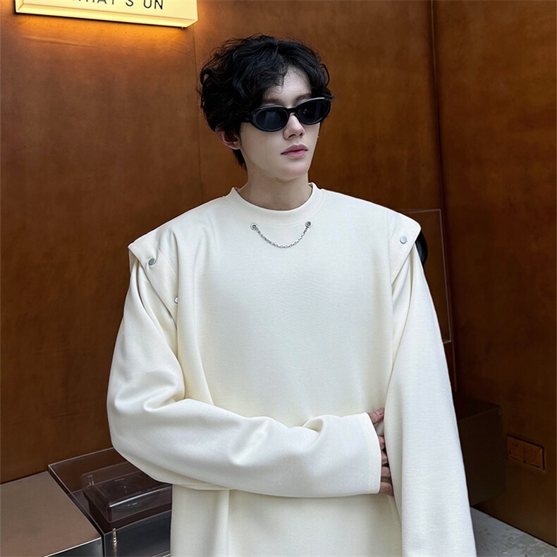 秋冬打底设计高街痞帅潮男打底衫长袖袖子可拆卸两穿卫衣T恤P58,男装T恤,电商B319