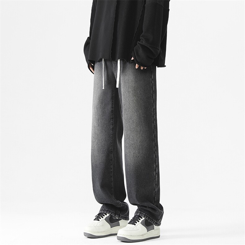 2024冬季新款港风日系复古磨白加绒抽绳直筒休闲牛仔裤ZK2532-P58图片