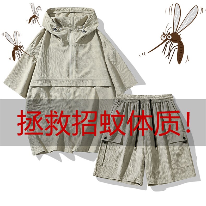 半拉链连帽短袖T恤短裤套装男款薄款五分半袖 A406 TZ2876 特P68图片